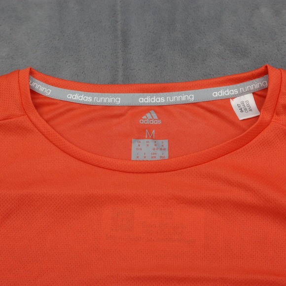 Adidas Shirt Womens M Orange Short Sleeve Crew Neck Logo Pullover Running Top - Picture 12 of 16